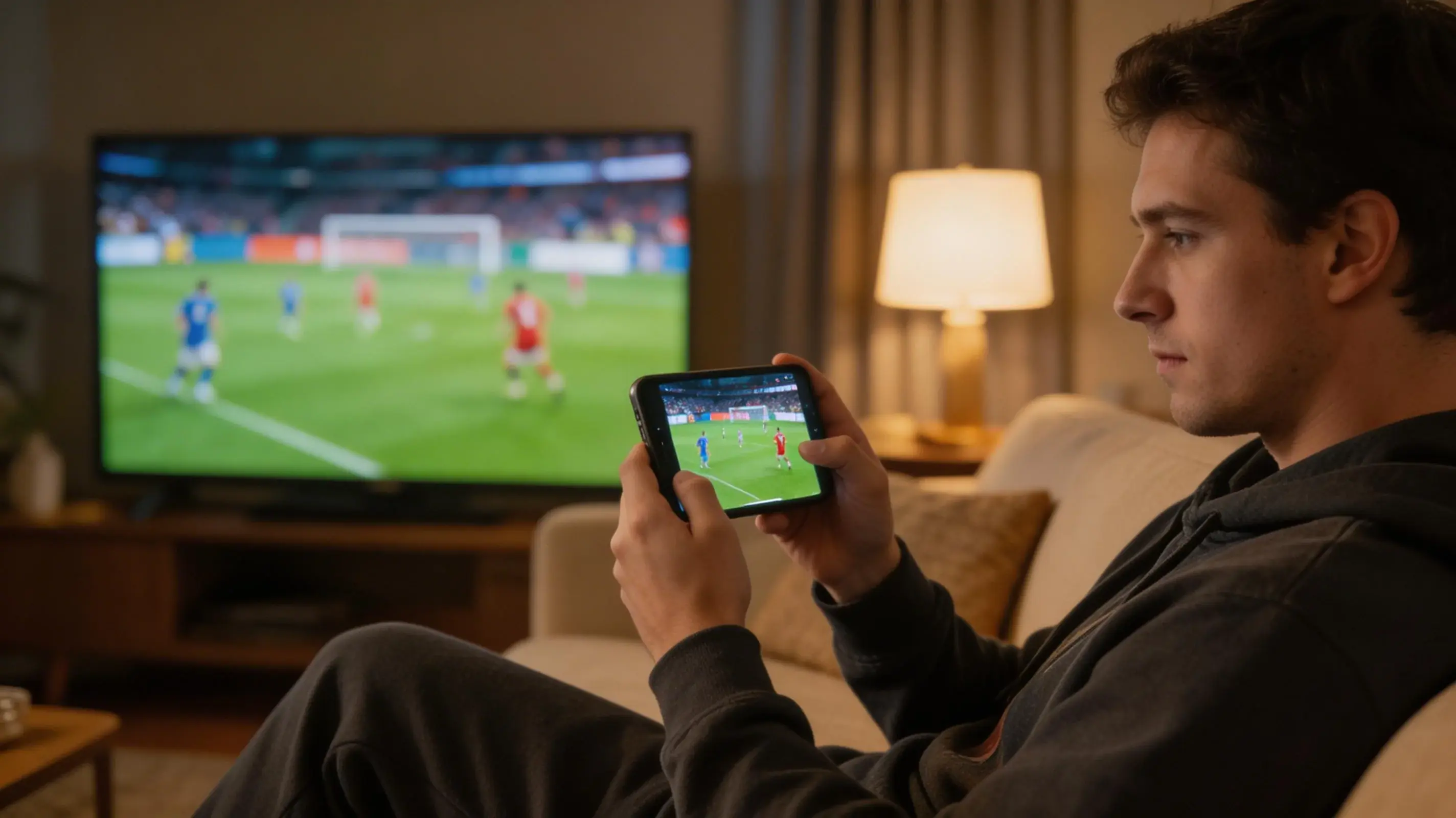 Persona siguiendo un partido de Serie A en directo en su movil