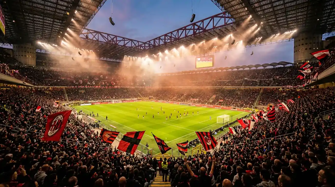 Estadio de Serie A con aficionados durante un partido de calcio italiano