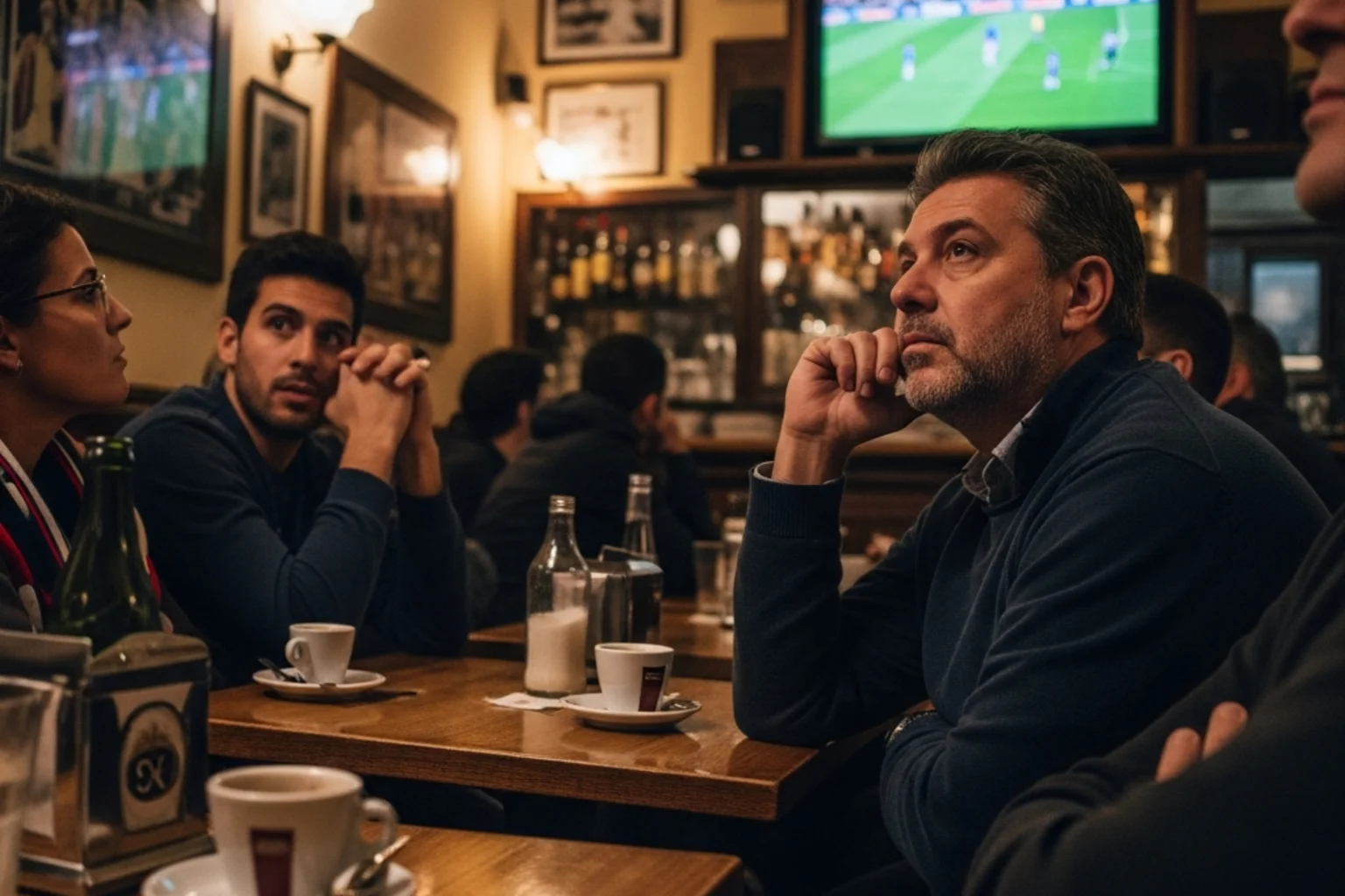 Aficionados siguiendo un partido de calcio italiano en un estadio